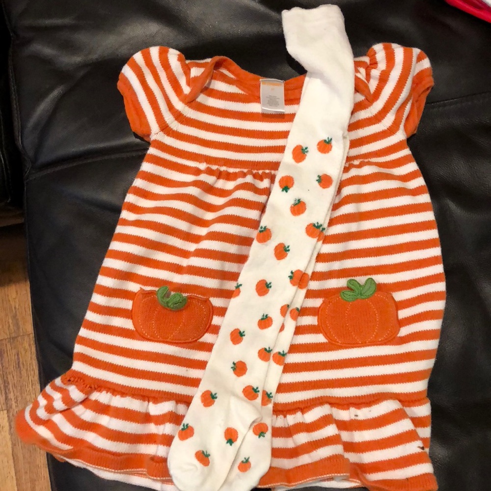 Adorable Pumpkin dress with matching tights
